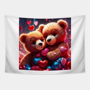 Teddy celebrating Valentines day, randome floating love hearts Tapestry