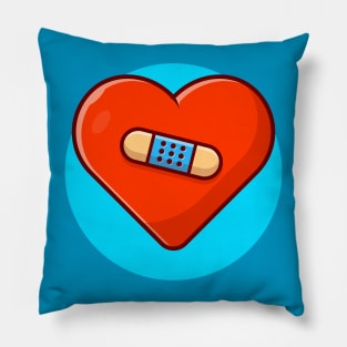 Broken Heart With Injury Tape Plaster Cartoon Vector Icon Illustration (3) Pillow