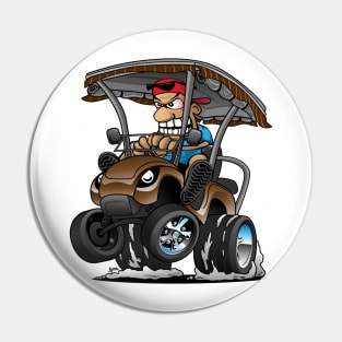 Funny Golf Cart Hotrod Golf Car Popping a Wheelie Cartoon Pin