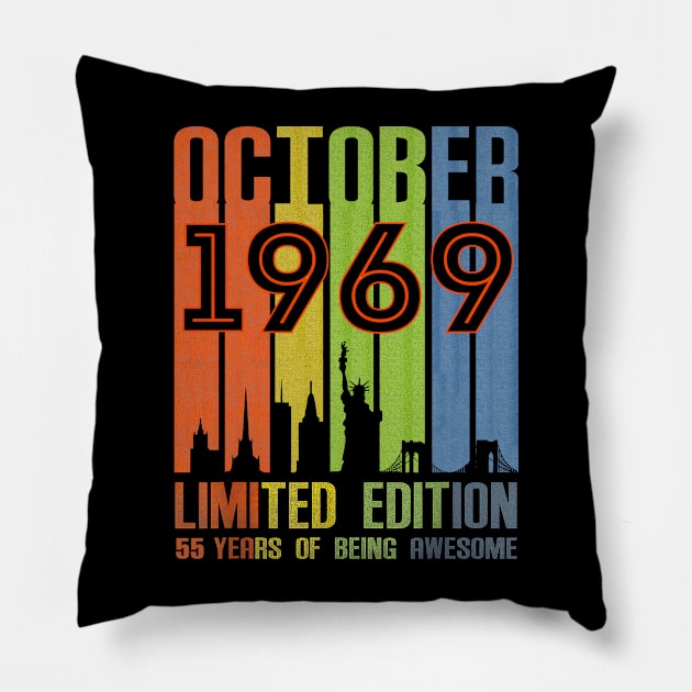 October 1969 55 Years Of Being Awesome Limited Edition Pillow by nakaahikithuy