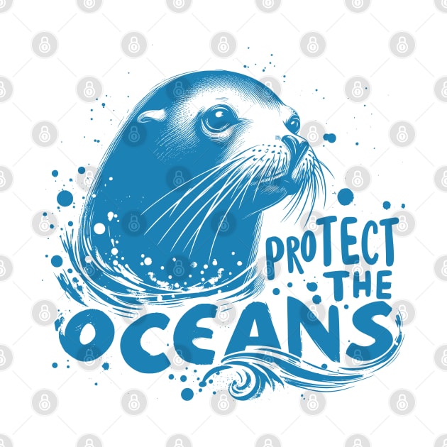 Protect the Oceans - Sea lion blue by PrintSoulDesigns