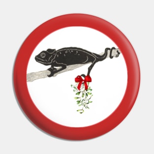 Chameleon holding mistletoe Pin