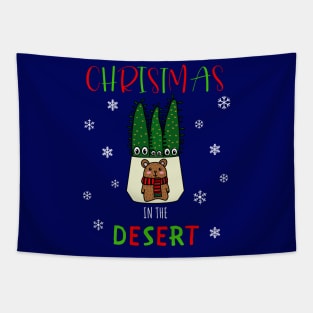 Christmas In The Desert - Eves Pin Cacti In Christmas Bear Pot Tapestry