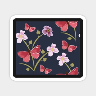 Butterflies and flowers on Blue Magnet