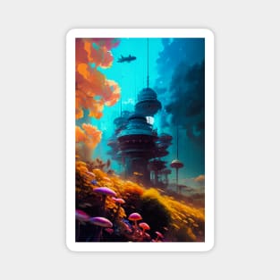 Abstract Another World Aliens City Magnet