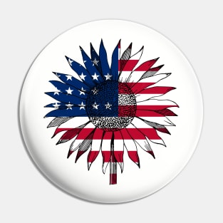 Happy Independence Day Stars&Stripes Sunflower American Flag T SHirt Pin