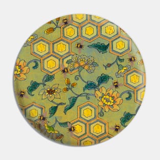 HONEY BEES,BEEHIVES,SPRING FLOWERS BEEKEEPER Yellow Green Pin