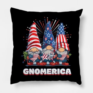 4th Of July American Gnomes Celebrating Independence Day Pillow