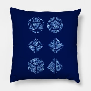 Delft Blue Gradient Rose Vintage Pattern Silhouette Polyhedral Dice - Dungeons and Dragons Design Pillow