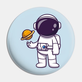 Astronaut Playing Planet Ball Cartoon Pin