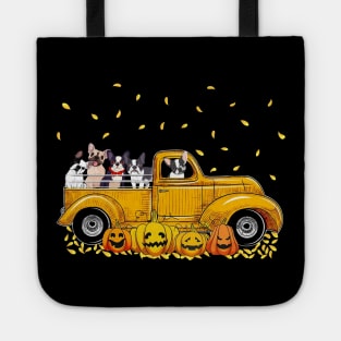 Yellow Car Truck French Bulldogs And Pumpkins Halloween Tote