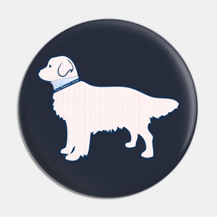 Pink Watercolor Pinstriped Preppy Retriever Dog Pin