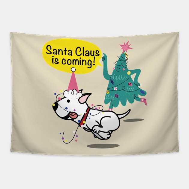 Naughty Dog And Christmas Tree | Funny Christmas 2022 Tapestry by i am Cuta