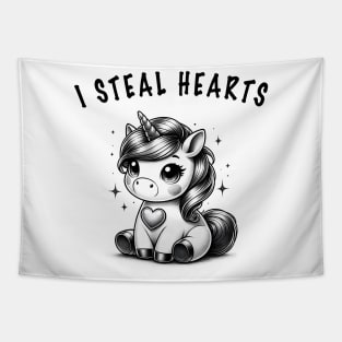 I Steal Hearts Valentines Unicorn Cute Couple Matching Idea Tapestry