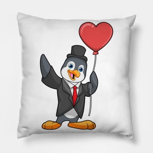 Penguin as Groom with Heart Ballon Pillow