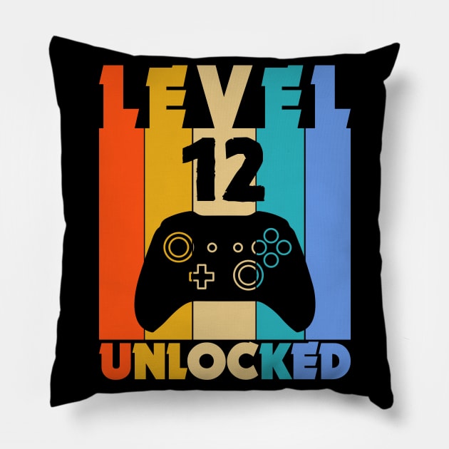 Level 12 Unlocked Funny Video Gamer Birthday Novelty T-Shirt Pillow by MekiBuzz Graphics