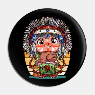 Funny Thanksgiving Native American Boy Pumpkin Turkey Pin