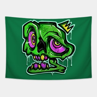 Green Graffiti Skull Tapestry