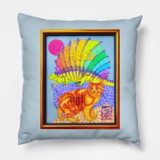 Rainbow Dinosaur Cat Coloring Book Collage Framed Art Mid Ngl Y2K Design Pillow