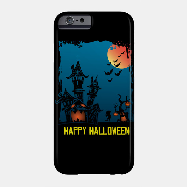 Cartoon Happy Halloween Spooky Haunted House Orange Moon Haunted House Coque Pour Telephones Teepublic Fr