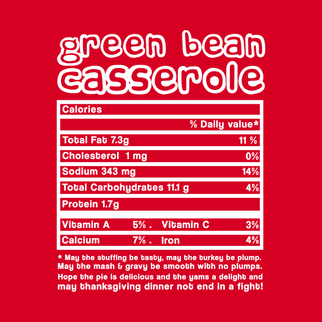 Green Bean Casserole Nutrition Facts Thanksgiving Gift by issambak