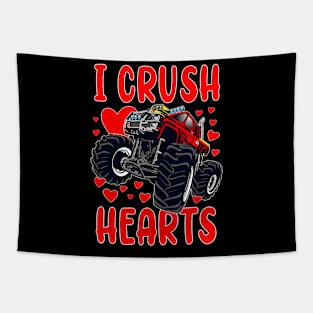 Boys Valentines Monster Truck Kids Toddler I Crush Hearts Tapestry