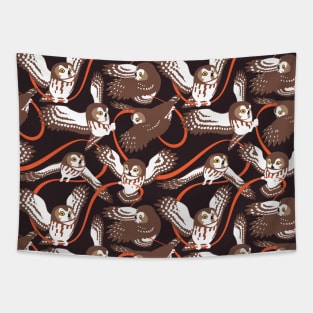 Owls Ribbon Pattern Art Tapestry