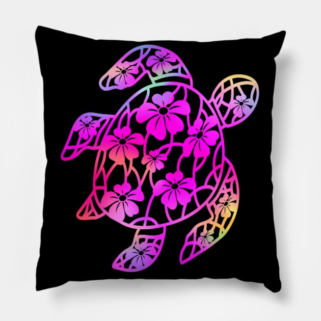 Sea Turtle: Hot Pink Neon Rainbow Boho VSCO Holographic Hippie Vibe Pillow by ThePinkPrincessShop