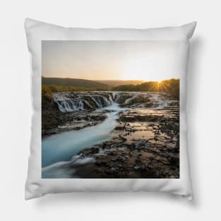 Beatiful Waterfall in Iceland with Midnight Sunset Pillow