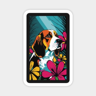 Beagle Dog Vibrant Tropical Flower Tall Retro Vintage Digital Pop Art Portrait 2 Magnet