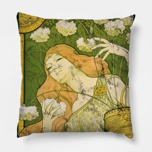 Art Nouveau - Paul Berthon Alphonse Mucha Vintage Pillow