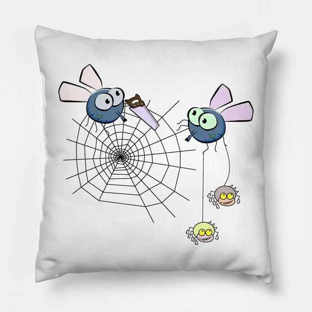 Funny spider holding a saw Pillow by  El-Aal