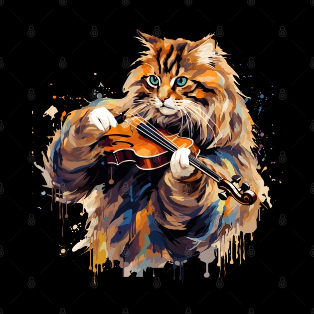 Maine Coon Cat Playing Violin by Graceful Designs