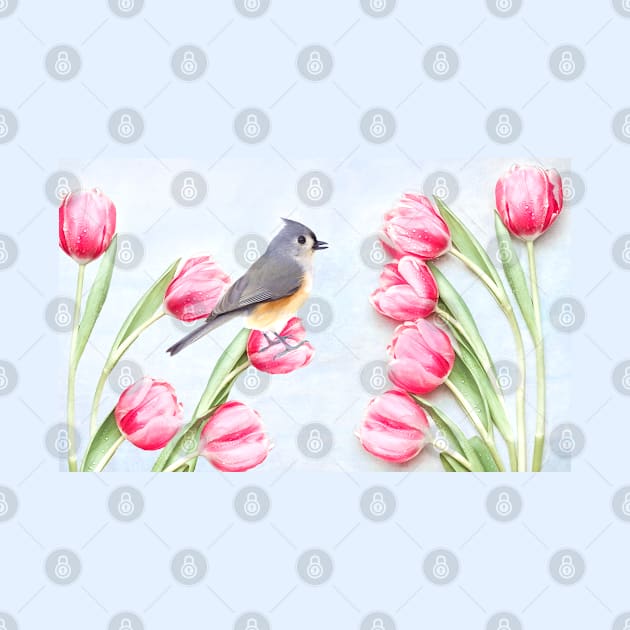 Tufted Titmouse Bird in the Tulip Garden by lauradyoung