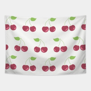 Cherries in a row on a white background. Fruit print. Cherry print. Tapestry