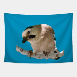 Geeky Gormless Looking Jay Perched On A Branch Cut Out Tapestry