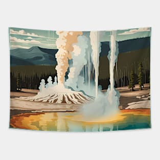 Yellowstone Famous Geyser Modern Tourism Ad Tapestry