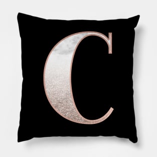 Monogram rose gold glitter marble C Pillow