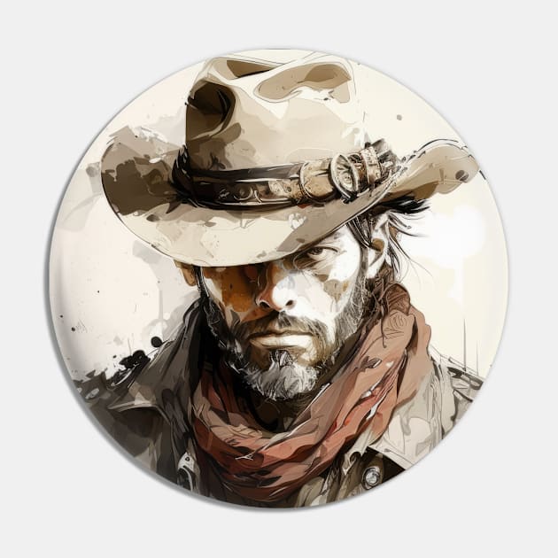 Western Cowboy Portrait Painting Historic Adventure Pin by Cubebox