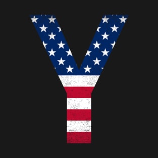 Vintage Letter Y Capital Alphabet Y American Flag T-Shirt