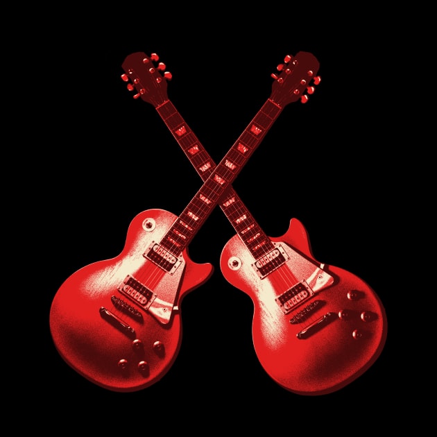 Crossed Red Guitars Retro 80s by Wolfkin Design