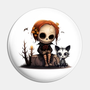 Spooky girl and her cat Pin