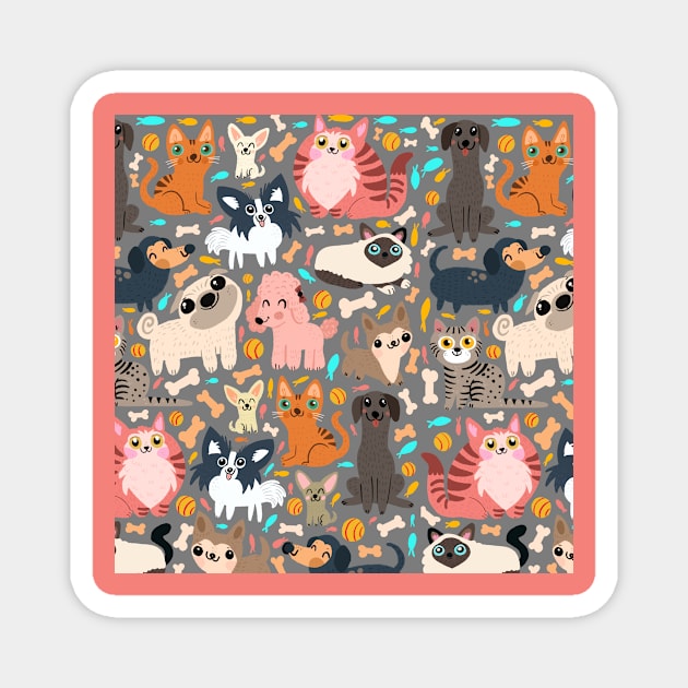 Cats and dogs Magnet by Mjdaluz