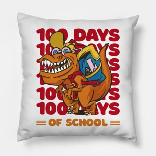 100 Days of school typography featuring a T-rex dino with bacpack #5 Pillow