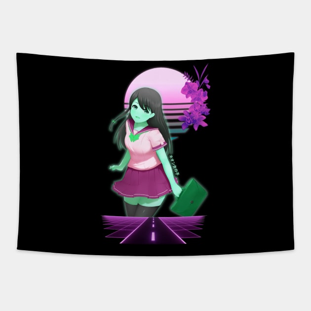 Anime School Girl Synthwave Tapestry by Shirt Vibin