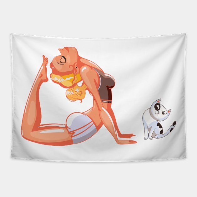 Yoga cat Tapestry by Sport Siberia