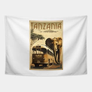 Tanzania Safari Vintage Travel Art Poster Tapestry