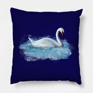 White Swan Swims In Blue Water Pillow