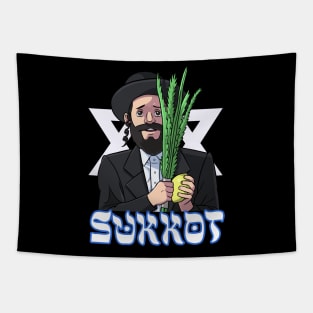 Happy Sukkot Lulav and Etrog Jewish Celebration Tapestry