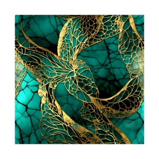 Golden Butterfly Wings Design On A Cracked Green Wall T-Shirt